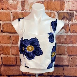 NWOT “J.O.A” crop top with white floral print.